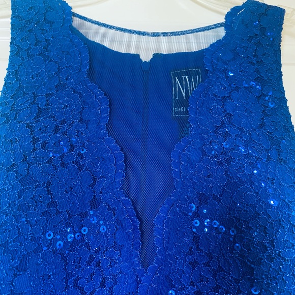 Royal blue sequin & lace cocktail dress - Picture 2 of 7